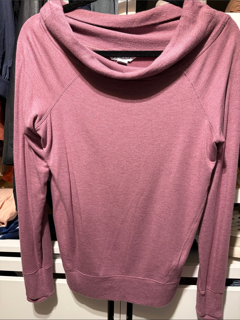 Athleta Rose-Pink Cowl Neck Pullover Sweatshirt